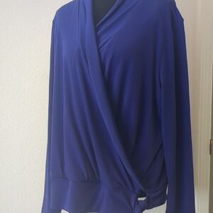 INC International Concepts Blue Wrap Blouse Long Sleeve Size XL